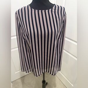 Sheer Striped Long Sleeve Top - Black and Pink